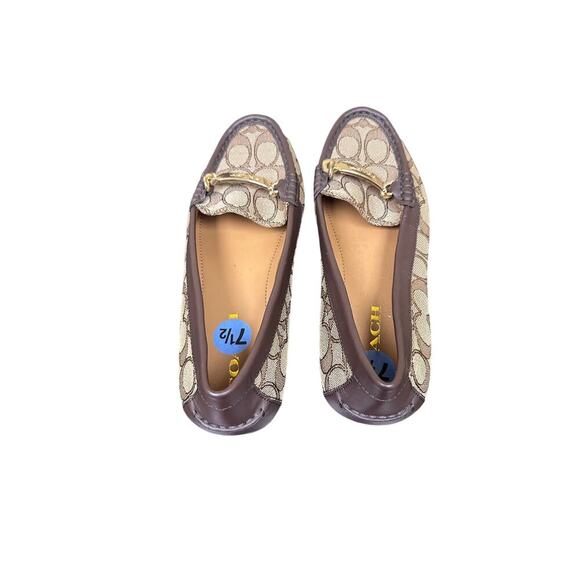 Authentic Brown Tan Coach Logo Women Size 7.5 Loafers Closed Toe Work Flats - Picture 7 of 11